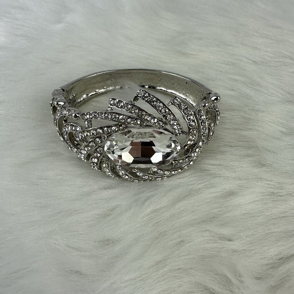 Park Lane Bracelet Hinged Cuff Silver Tone W/Rhinestones Wedding Prom NWOT